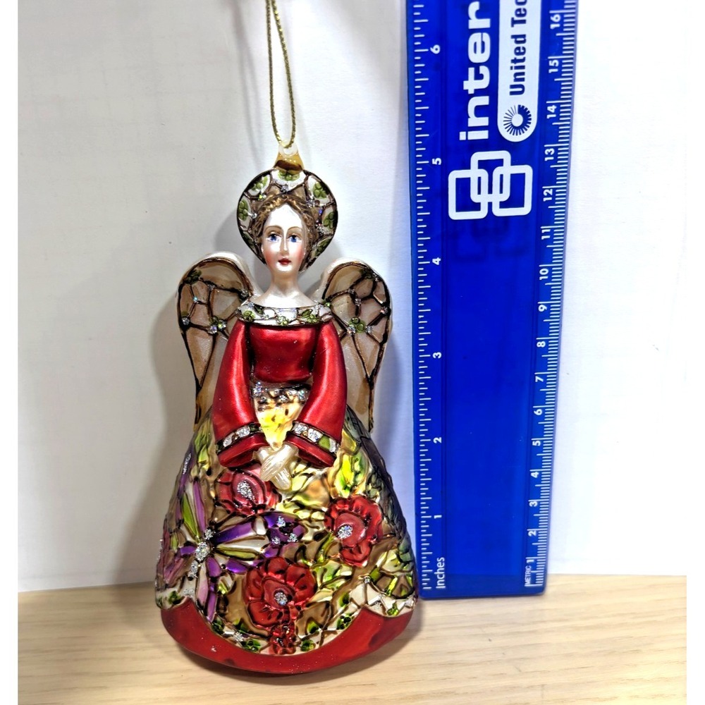 St Nicholas Square Angel Ornament First Noel Christmas Glass Glitter 5"